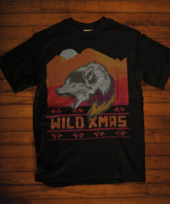 Wolf Wild Xmas Ugly Christmas Black Tee Shirt