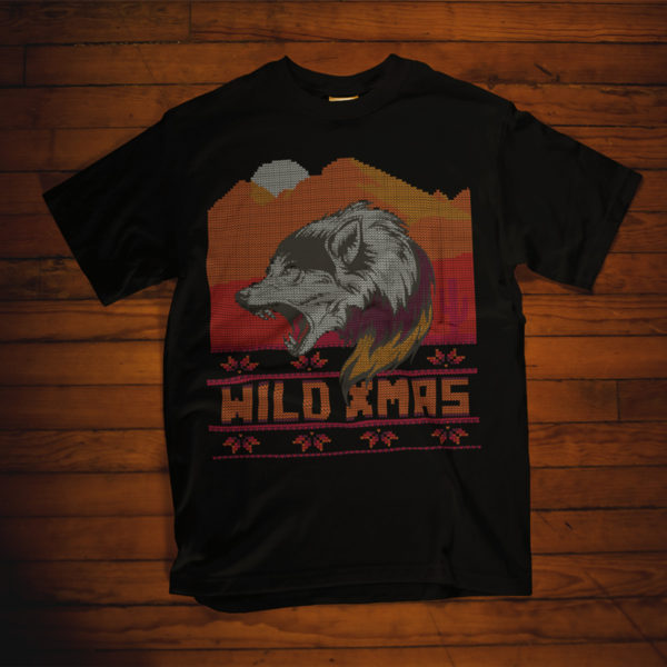 Wolf Wild Xmas Ugly Christmas Black Tee Shirt