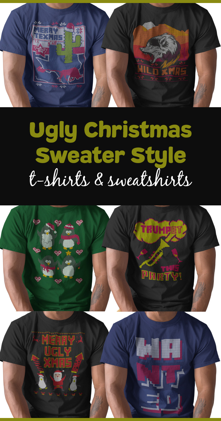 Ugly Christmas Sweater Style T-Shirts and Sweatshirts for men and women